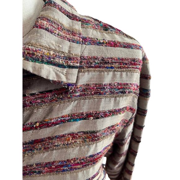 Chicos Textured Stripe Silk Button Front Jacket Silver Stripe - Picture 2 of 7